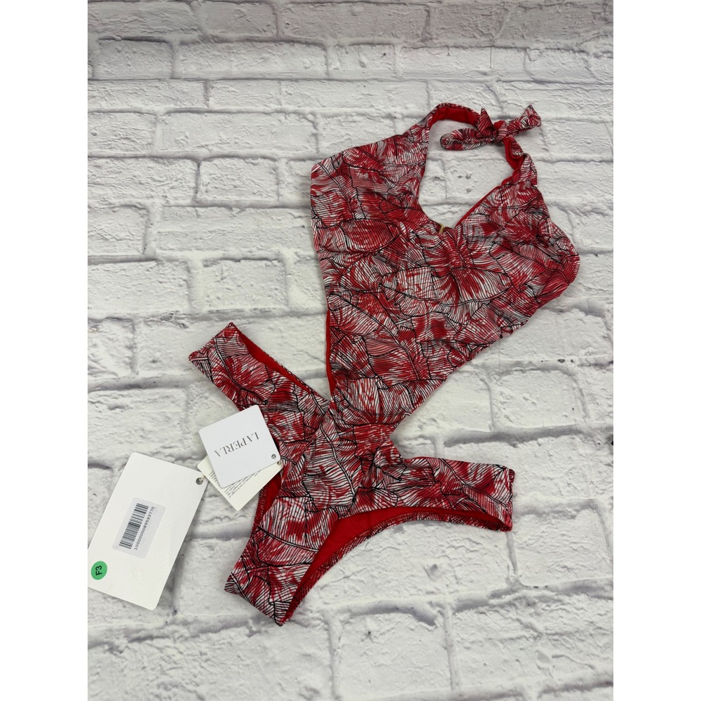 La Perla Red Tropical Trikini Cutout One Piece Swimsuit Halter NWT Sz 10 Beach - Picture 6 of 12